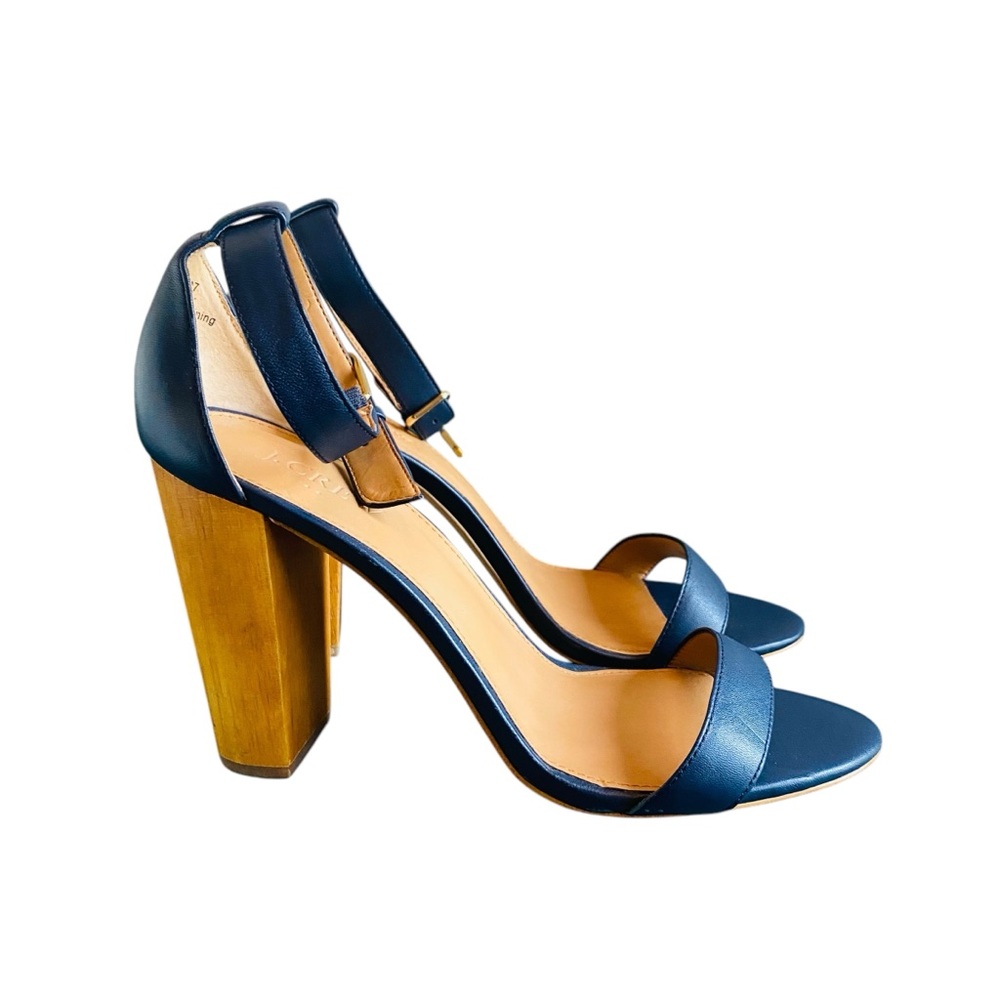 J. CREW Navy Wooden Heeled Ankle Wrap Sandals